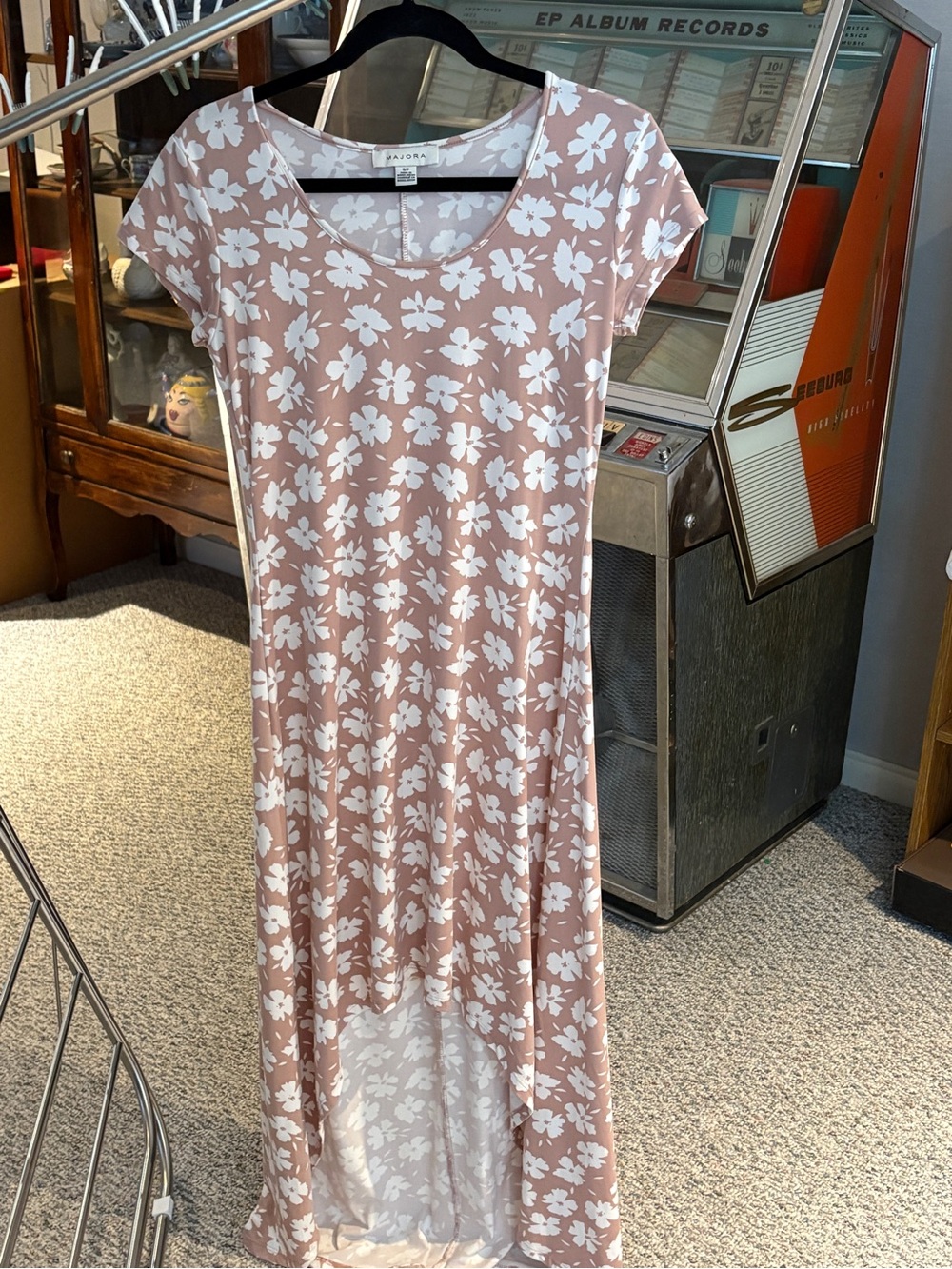 Floral Boho Scoop-Neck High-Low Casual Short Sleeve Maxi Dress in Soft Pink